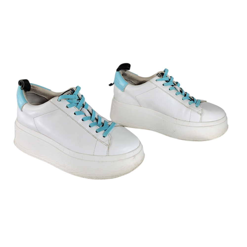 Ash Platform Sneaker Women sz 36‎ Women Moon White Blue Leather Chunky Shoe READ